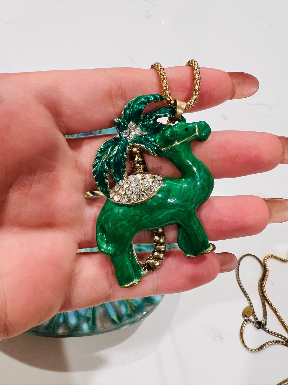 Betsey Johnson Emerald Green Camel Pendant Necklace with Gold-tone Chain
